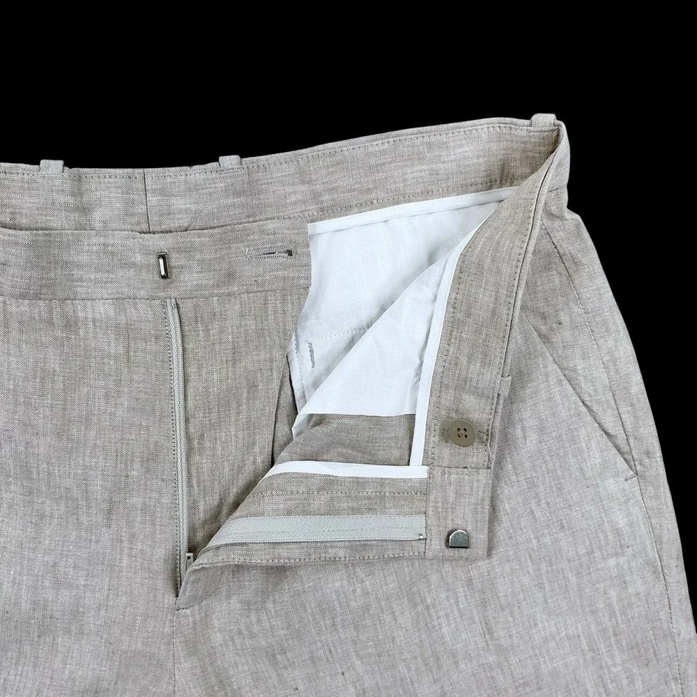 Perry Ellis Pants Men 34x30 (ACTUAL 34x29) Beige Linen Blend Straight Trousers